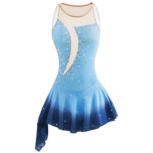 

Figure Skating Dress Women's Girls' Ice Skating Dress Outfits Blue Halo Dyeing Elastane Competition Skating Wear Handmade Fashion Sleeveless Ice Skating Figure Skating / Rhinestone