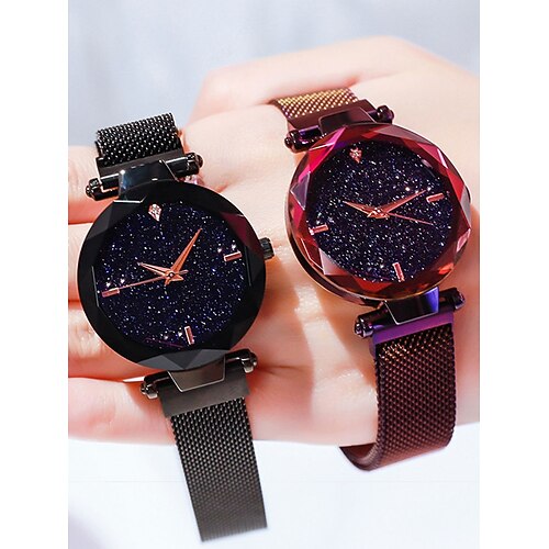 

Women's Fashion Starry Sky Watches Magnet Buckle Mesh Belt Diamond Quartz Watch Women Dress Clock Quartz Watch for Women Analog Quartz Casual Alloy