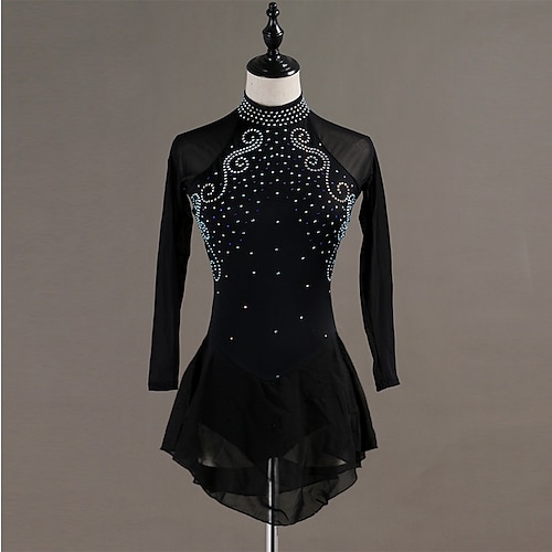 

Figure Skating Dress Crystals / Rhinestones Women's Girls' Training Performance Competition Long Sleeve High Chinlon Spandex Tulle