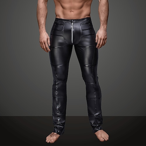 

Exotic Dancewear Pants Full Length Visible Zipper Men's Training Performance PU