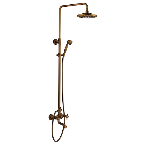 Sistema doccia Impostato - Effetto pioggia Antico Ottone antico Sistema doccia Valvola in ceramica Bath Shower Mixer Taps / #