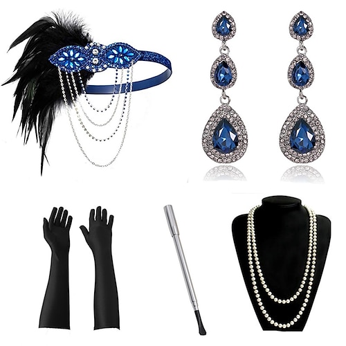 

The Great Gatsby Charleston Vintage Roaring 20s 1920s The Great Gatsby Gloves Headpiece Flapper Headband Women's Tassel Fringe Costume Head Jewelry Necklace Earrings Vintage Cosplay 1 Necklace