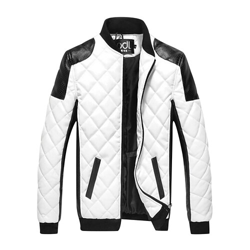 

Men's Winter Jacket Winter Coat Jacket Daily Stand Collar Basic Jacket Outerwear Color Block Patchwork White Black / Long Sleeve / Fall / Long Sleeve / Plus Size