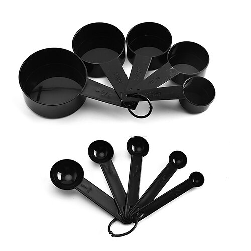 Kitchen Cook Black Plastic Teaspoon Scoop Measuring Spoons Cups Measuring Set Tools