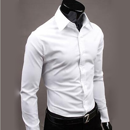

Men's Basic Shirt Regular Fit Long Sleeve Classic Collar Solid Colored Polyester Black White Pink 2023
