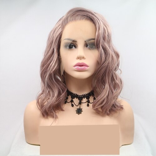 

Synthetic Lace Front Wig Wavy Layered Haircut Lace Front Wig Short Pink Synthetic Hair 12 inch Women's Women Pink Sylvia