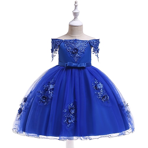 

Robe Enfants Fille Couleur Pleine Mi-long Robe Soirée Manche Courte Doux Robe Printemps Rose Claire Bleu roi Rouge