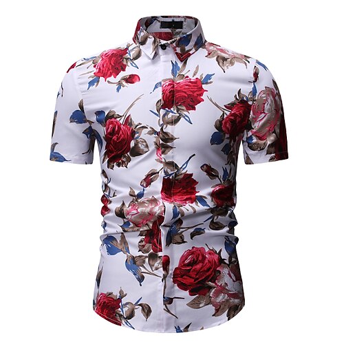 

Men's Shirt Graphic Shirt Floral Collar Classic Collar White Black Casual Holiday Short Sleeve Print Clothing Apparel Party Designer Casual Daily Beach