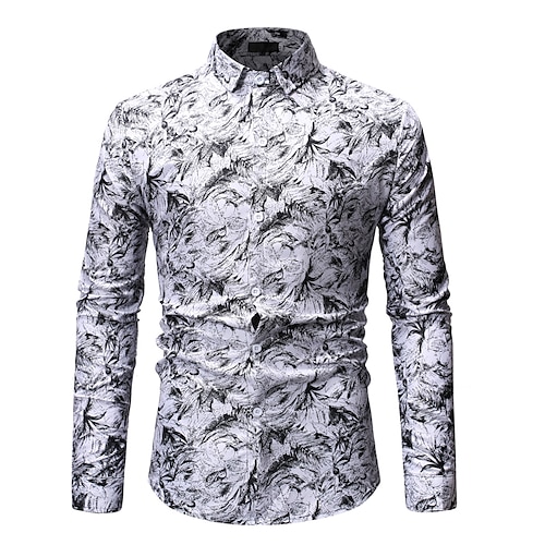 

Men's Basic Shirt Regular Fit Long Sleeve Spread Collar Floral Polyester White Blue Red 2022