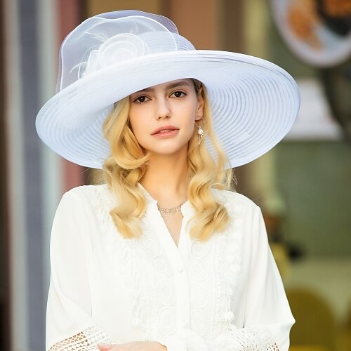 

Hatter polyester Bowlerhatter Solhatt Bryllup Elegant og luksuriøst Elegant Romantikk Med Blomst Hodeplagg Hodeplagg
