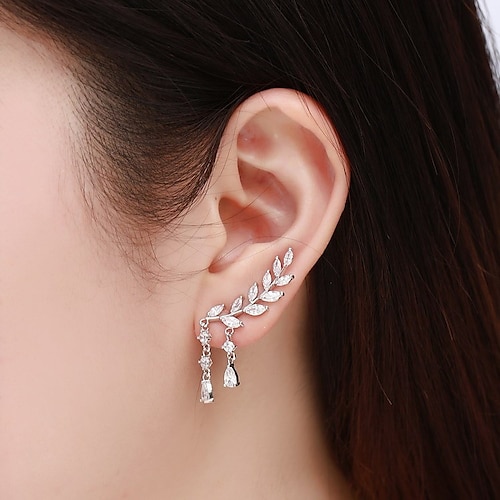 

Women's Cubic Zirconia Stud Earrings Ear Climbers Climber Earrings Leaf Drop Ladies Simple Tassel Elegant Blinging everyday Earrings Jewelry Silver / Gold For Party Wedding Gift Daily Masquerade