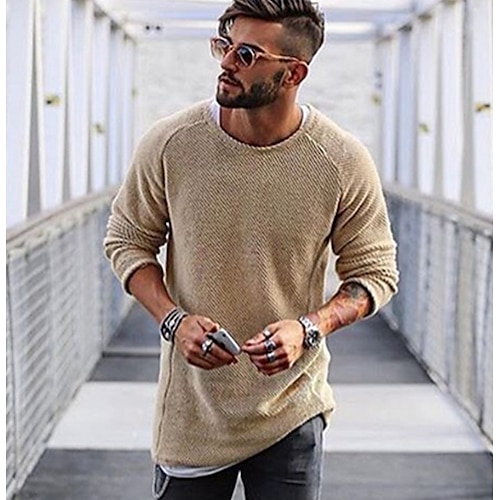 

Men's Sweater Pullover Knit Regular Solid Colored Crew Neck Sweaters Daily Clothing Apparel Raglan Sleeves Green Light Brown M L XL / Long Sleeve / Long Sleeve