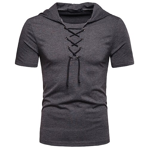 

Men's T shirt Tee Shirt Solid Colored Shirt Collar Light gray Dark Gray Red Navy Blue White Short Sleeve Lace up Clothing Apparel Esencial