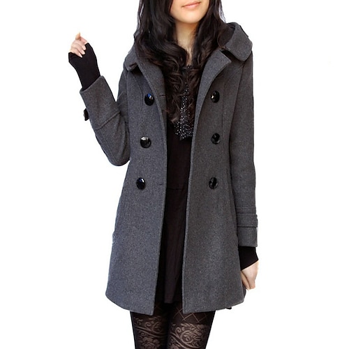 

Women's Coat Street Daily Winter Fall Spring Long Coat Regular Fit Elegant Luxurious Jacket Long Sleeve Black Gray