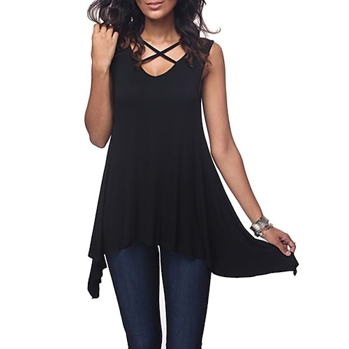 

Women's Cross V Neck Shir Solid Color Sleeveless Vest Summer Top