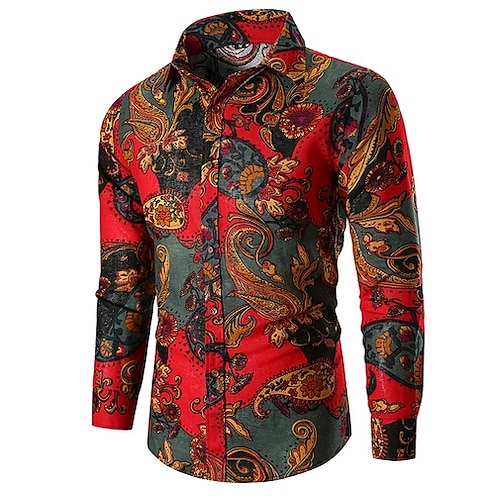 

Men's Shirt Regular Fit 61cm Shirt Collar Floral Polyester Green Red 2022