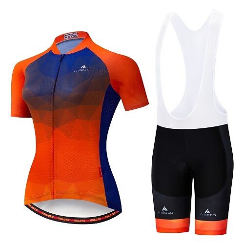 

Miloto Women's Cycling Jersey with Bib Shorts Short Sleeve Black / Orange Orange White Bike Padded Shorts / Chamois Clothing Suit 3D Pad Breathable Moisture Wicking Reflective Strips Back Pocket