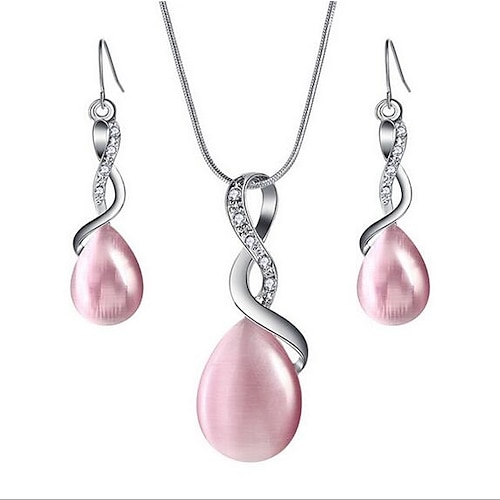 1 set Jewelry Set Drop Earrings For Women's Crystal Party Gift Daily Opal Silver-Plated Alloy Briolette Infinity Pear / Pendant Necklace, lightinthebox  - buy with discount