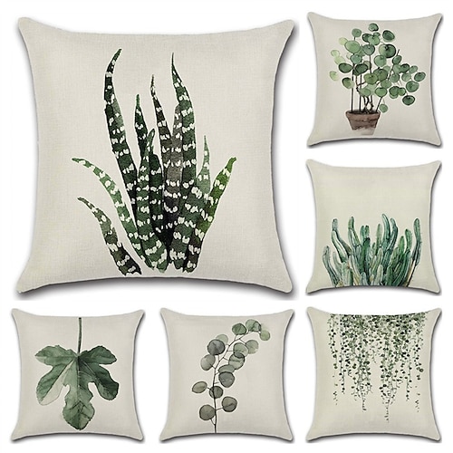 

Set of 6 Pillow Cover, Botanical Bohemian Style Retro Antique Rustic Throw Pillow Cotton / Faux Linen Cushion for Sofa Couch Bed Chair Green