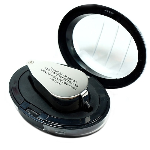 9890 Portable Mini 40 x Loupe Magnifier Magnifying Triplet Jewelers Eye Glass Jewelry Diamond with Ultraviolet Light LED Lamp