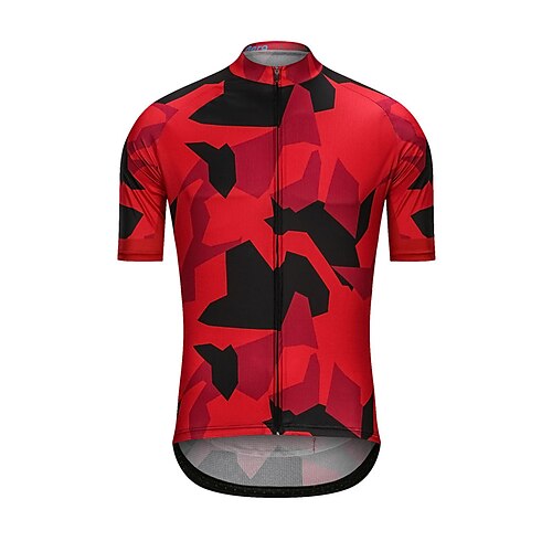 

21Grams Men's Cycling Jersey Short Sleeve Bike Jersey Top with 3 Rear Pockets Soft Back Pocket Reduces Chafing Wicking Black Red Camo / Camouflage Sports Clothing Apparel / High Elasticity