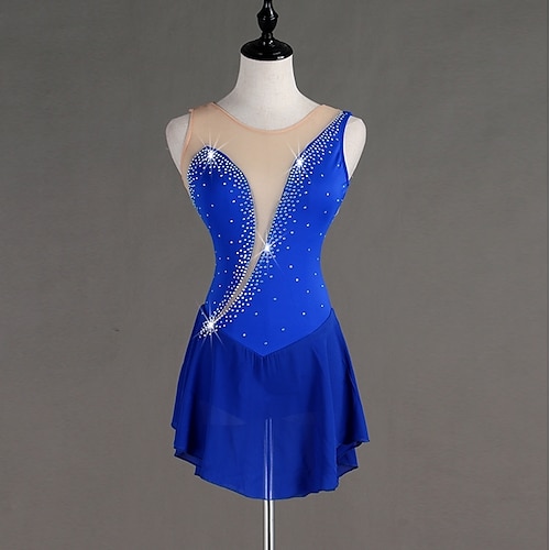 

Figure Skating Dress Women's Girls' Ice Skating Dress Outfits Royal Blue Mesh Spandex Practice Professional Competition Skating Wear Anatomic Design Quick Dry Handmade Classic Crystal / Rhinestone