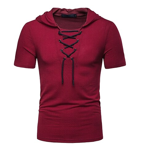 

Men's T shirt Tee Shirt Graphic Solid Colored Hooded Wine Light gray Dark Gray Navy Blue White Clothing Apparel