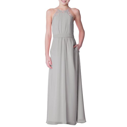 

A-Line Floor Length Crew Neck Chiffon Junior Bridesmaid Dresses&Gowns With Bandage Wedding Party Dresses 4-16 Year