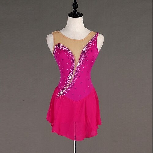 

Figure Skating Dress Women's Ice Skating Dress Outfits Fuchsia Mesh Spandex Practice Professional Competition Skating Wear Anatomic Design Quick Dry Handmade Classic Crystal / Rhinestone Sleeveless