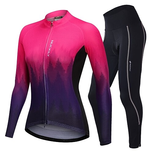 

Nuckily Women's Cycling Jersey with Tights Long Sleeve Mountain Bike MTB Road Bike Cycling Winter Green Fuchsia Blue Yellow Gradient Bike Clothing Suit Breathable Back Pocket Polyester Spandex Sports
