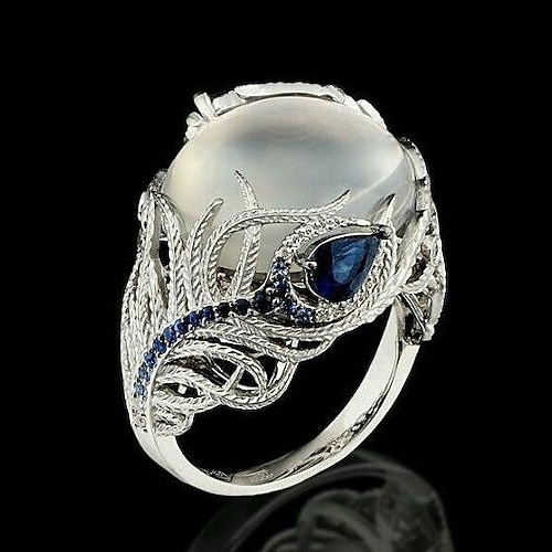 

1pc Band Ring Statement Ring For Women's Cubic Zirconia Blue Party Gift Date Silver-Plated Alloy Hollow Out Flower