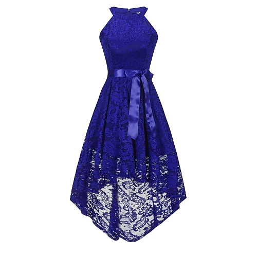 

A-Line Hot Homecoming Cocktail Party Dress Halter Neck Sleeveless Asymmetrical Lace with Sash / Ribbon Bow(s) 2022