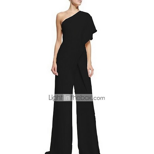 

Women's Jumpsuit Ruffle Zipper Solid Color One Shoulder Basic Party Bootcut Regular Fit Wine Green Purple S M L Summer