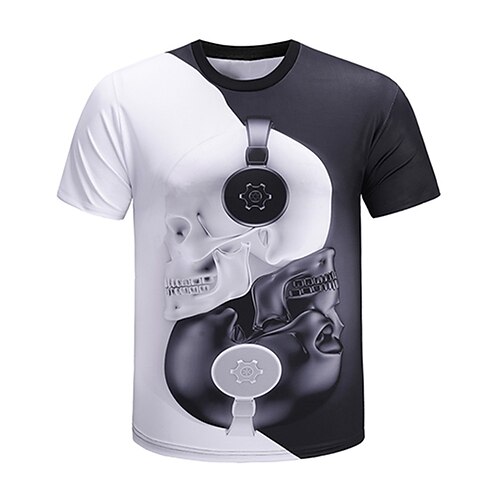 

Men's T shirt Tee Shirt Graphic Skull 3D Round Neck White Plus Size Daily Going out Short Sleeve Print Clothing Apparel Basic Exaggerated / Summer / Summer