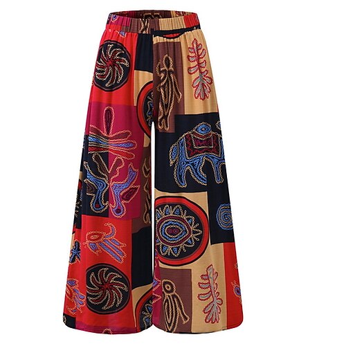 

Women's Wide Leg Pants Trousers Purple Orange Red Mid Waist Casual Yoga Outdoor Daily Print Calf-Length Graphic S M L XL XXL / Plus Size / Loose Fit