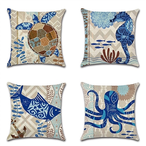 

4pcs Throw Pillow Covers Ocean Animals Soft Decorative Cushion Case Pillowcase for Bedroom Livingroom Sofa Couch Chair Superior Quality Machine Washable