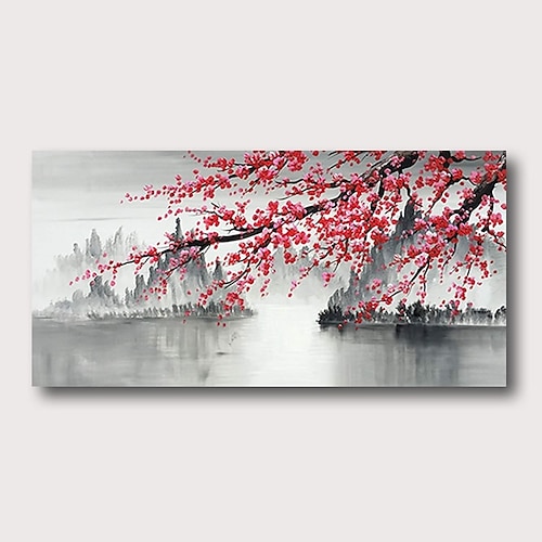 

Oil Painting 100% Handmade Hand Painted Wall Art On Canvas Traditional Chinese Plum Blossom Black and White Landscape Abstract Modern Home Decoration Decor Rolled Canvas With Stretched Frame