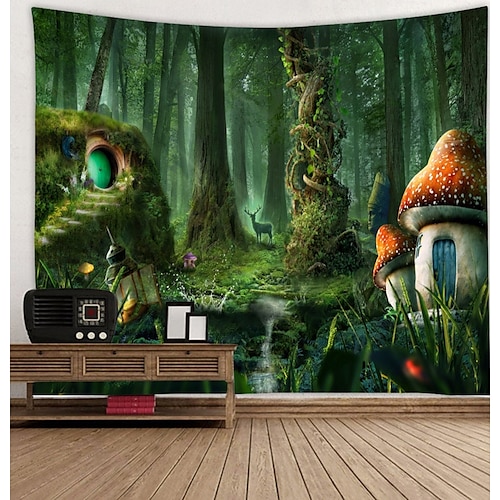 

Wall Tapestry Art Decor Blanket Curtain Picnic Tablecloth Hanging Home Bedroom Living Room Dorm Decoration Cartoon Fantasy Fairy Tale Mushroom Forrest House