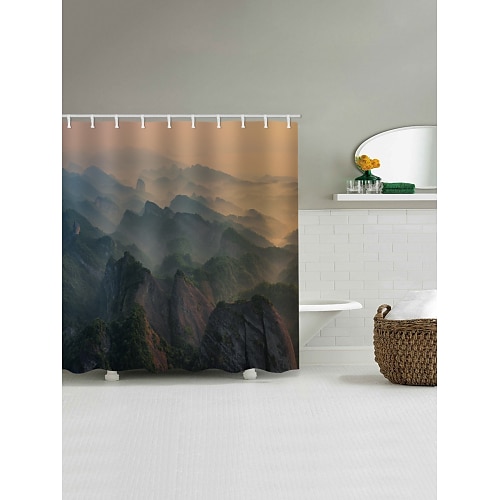 

Bathroom Shower Curtains & Hooks Polyester Waterproof Dusk Mountain Pattern Bathtub Curtain 1pc 70in