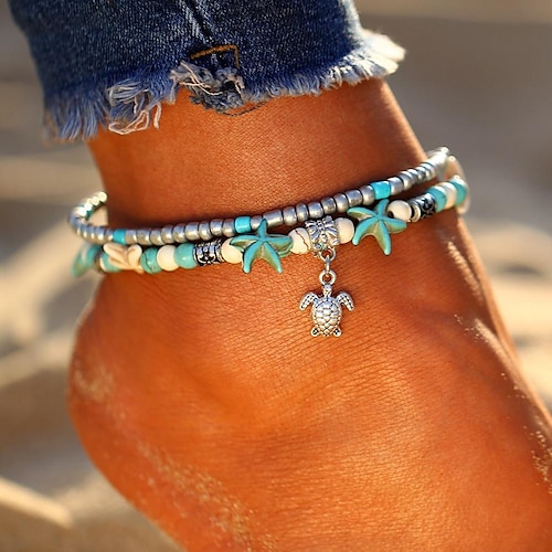 

Ankle Bracelet feet jewelry Ladies Ethnic Bohemian Women's Body Jewelry For Going out Beach Layered Double Turquoise Alloy Turtle Starfish Silver Elephant Tree 1pc