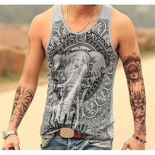 

Men's Tank Top Vest Top Undershirt Sleeveless Shirt Graphic Elephant Round Neck Plus Size Sports Weekend Sleeveless Print Clothing Apparel Cotton Active Muscle Slim Fit Workout