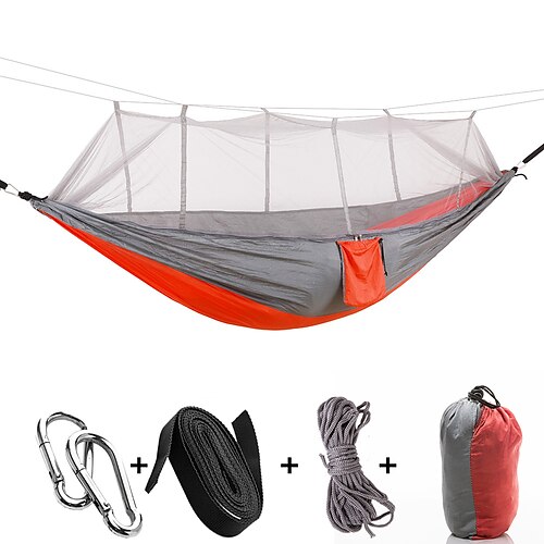 

Camping-hængekøje med myggenet Udendørs Anti-myg Ultra Lys (Ul) Foldbar Åndbart Nylon faldskærm med karabiner og træstropper til 1 Person Camping Camping / Vandring / Grotteudforskning Udendørs