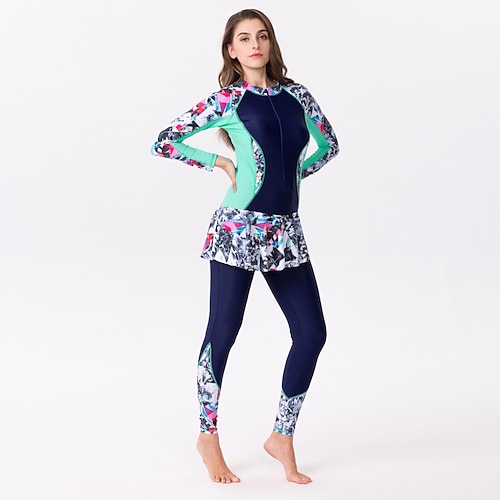 

Women's Rash Guard Dive Skin Suit Nylon Elastane Swimsuit UV Sun Protection UPF50 Breathable Stretchy Full Body Front Zip - Swimming Diving Surfing Snorkeling Painting Patchwork Summer / Quick Dry