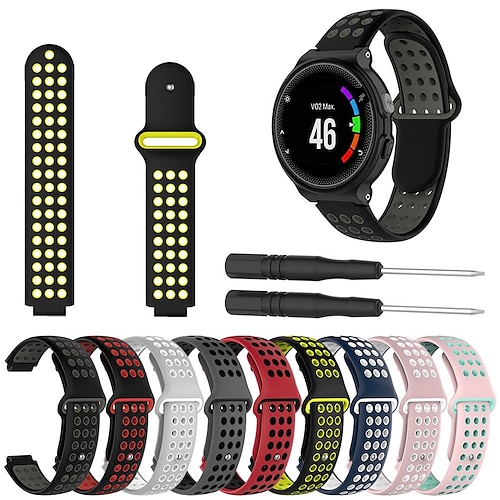 

1 pcs Reim til Smartklokke til Garmin Forerunner 220/230/235/620/630/735XT Approach S20 / S6 / S5 Silikon Smartklokke Stropp Myk Pustende Sportsrem DIY Verktøy Erstatning Armbånd