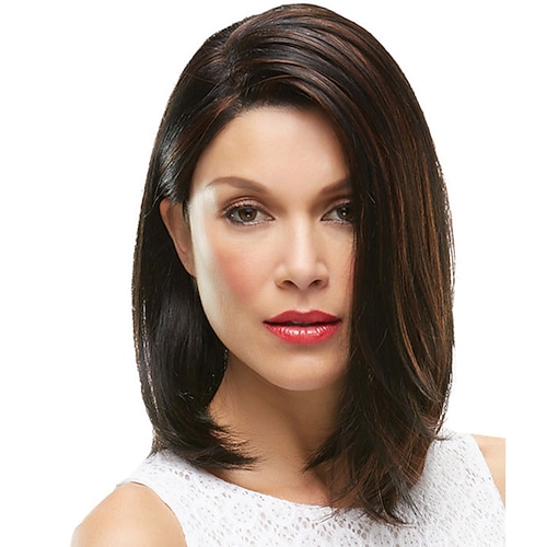 

Dark Brown Wigs for Women Synthetic Wig Kinky Straight Side Part Wig Medium Length Brown / Burgundy Synthetic Hair 22 Inch