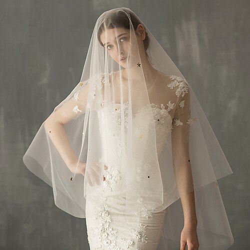 

Two-tier Stylish Wedding Veil Elbow Veils with Trim Tulle / Classic