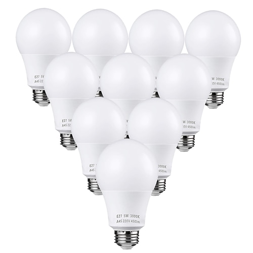 

10PCS 5W LED Light Bulbs 50W Halogen Equivalent 3000K/6000K Warm White No Flicker E26 E27 500lm Non Dimmable AC110-220V