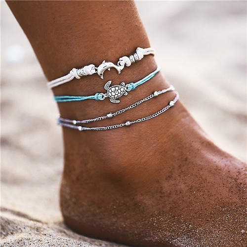 

Women's Ankle Bracelet feet jewelry Layered Dolphin Turtle Vintage Bohemian Hotwife Anklet Jewelry Silver For Daily Holiday / 3pcs