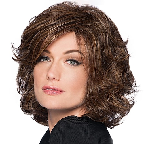 

Brown Wigs for Women Synthetic Wig Bangs Curly Side Part Wig Medium Length Brown / Burgundy Synthetic Hair 10 Inch Women Synthetic Easy Dressing Dark Brown