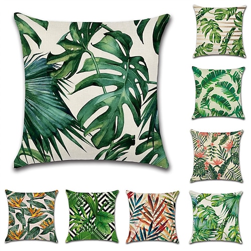 

Pillow Cover 1PC Soft Floral&Plants Square Throw Cushion Case Pillowcase for Sofa Bedroom Superior Quality Machine Washable Outdoor Faux Linen Cushion for Sofa Couch Bed Chair Green